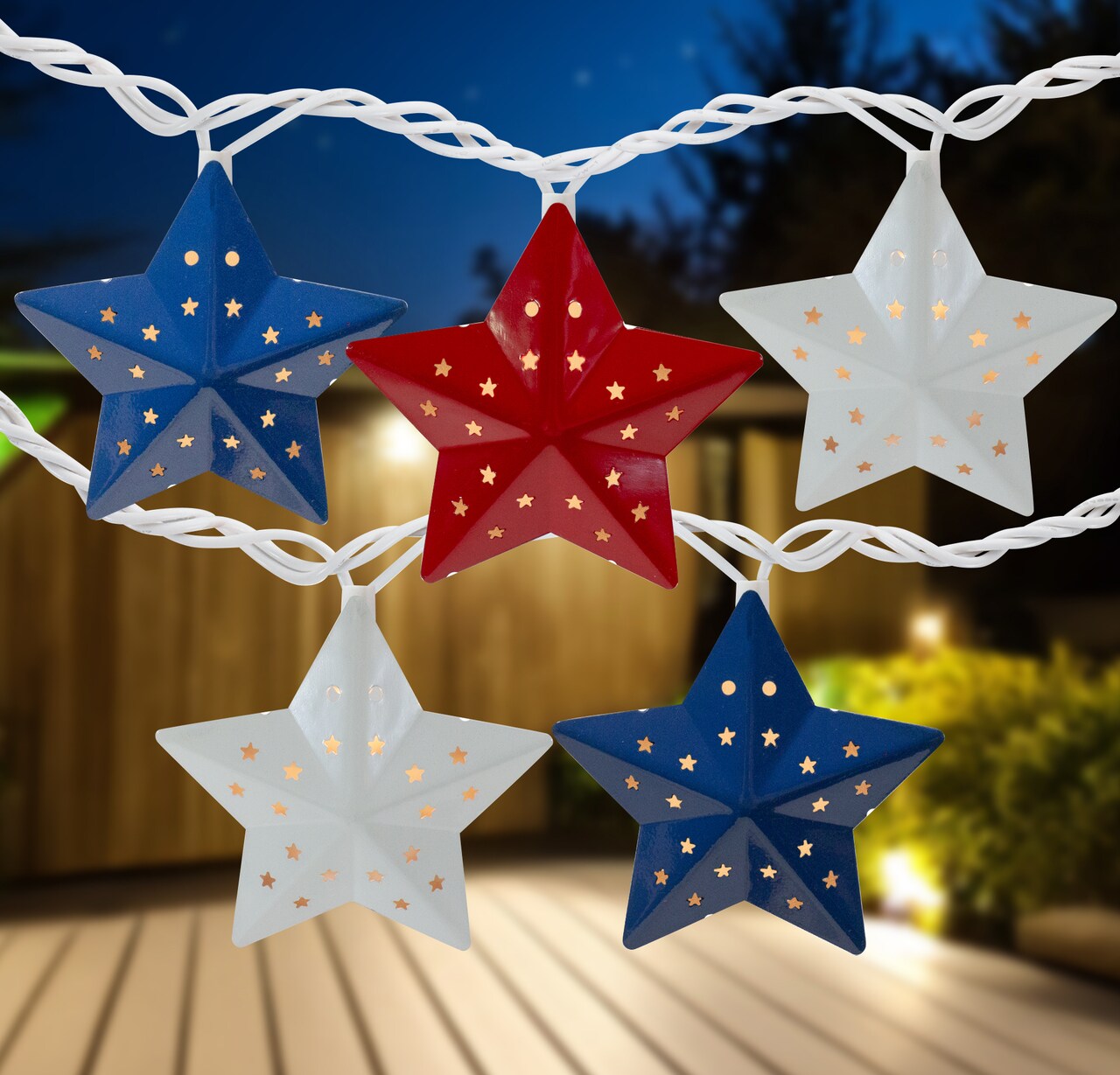 Northlight 10-Count Red and Blue Fourth of July Star String Light Set, 7.25ft White Wire